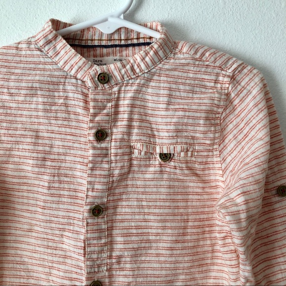 ZARA Mandarin Collar Striped Shirt - Picture 3 of 5